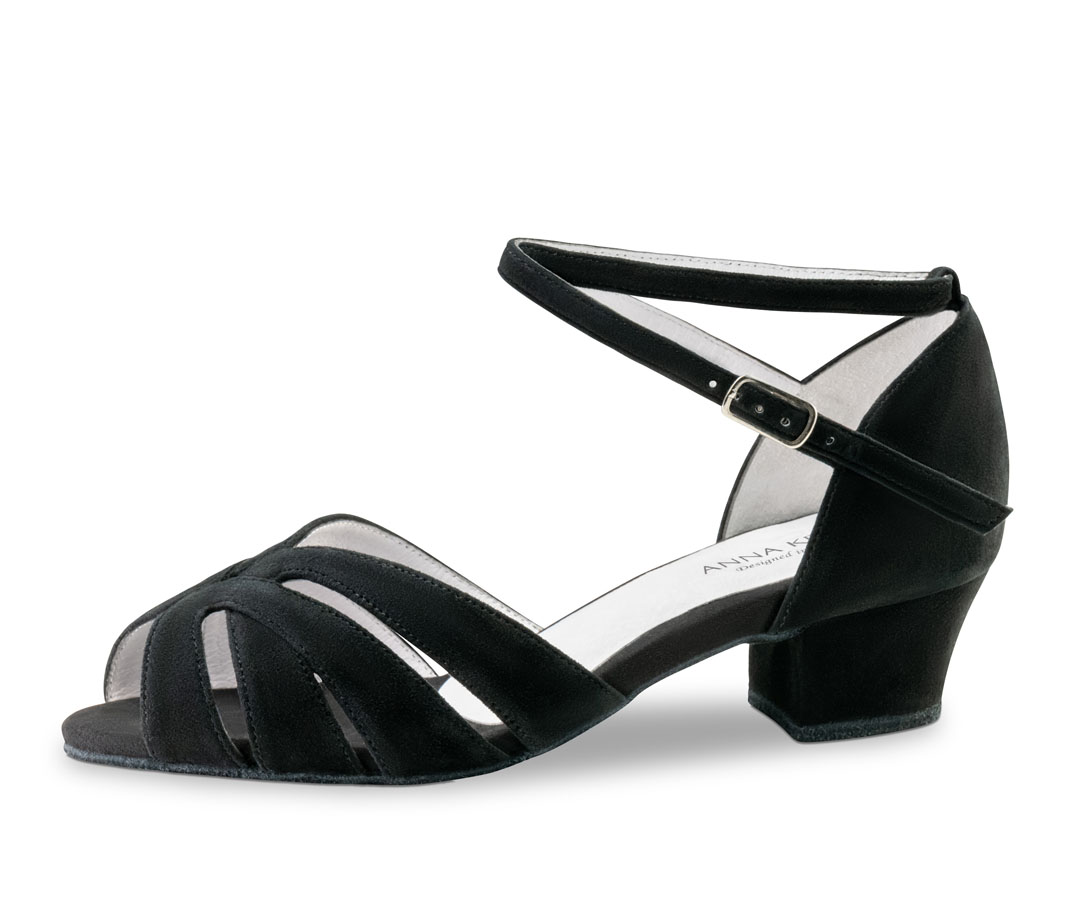 Tanzsandale aus schwarzem Velourleder von Anna Kern mit 3,5 cm Blockabsatz