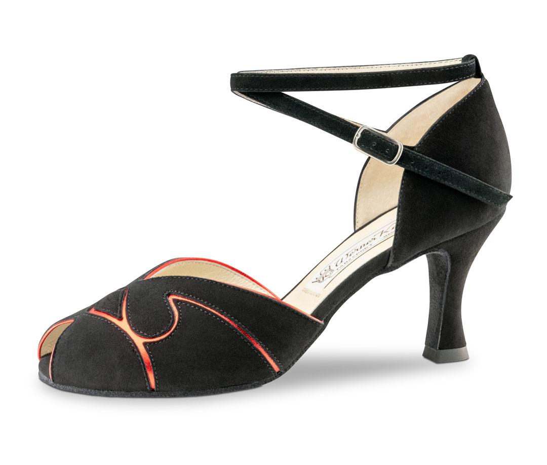 Filipa Velourledertanzsandale mit 6,5 cm Flareabsatz und roten Lederintarsien von Werner Kern