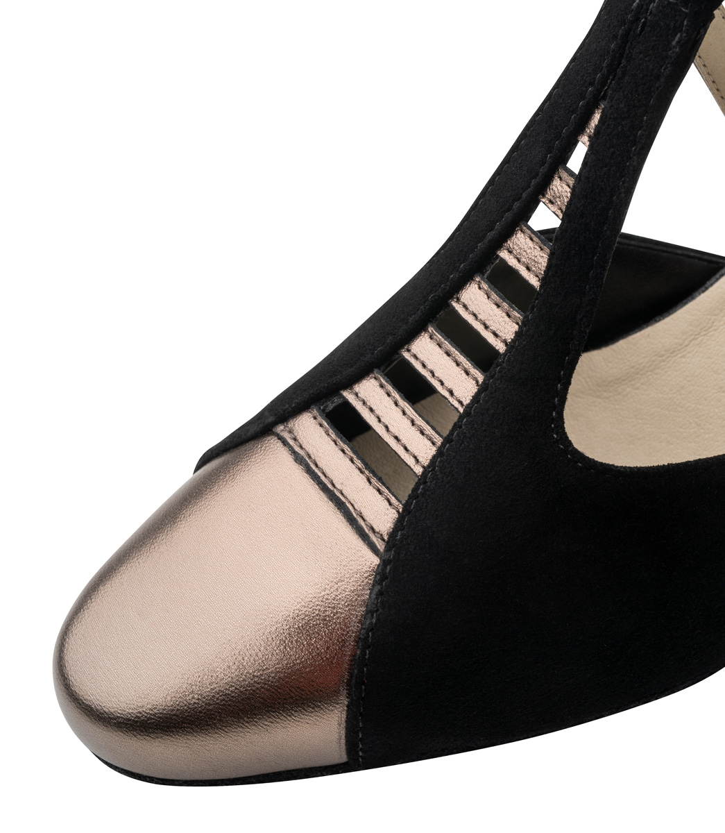 Damen Tanzschuh für sicheren Auftritt - Werner Kern Pippa in schwarzem Samtziegenleder und antikem Nappaleder, trendig und superbequem mit zeitlosem Look