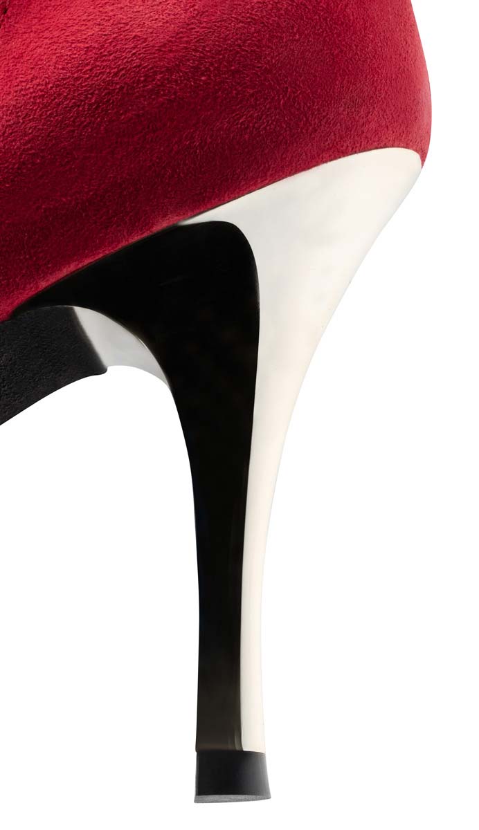 Flavia Nueva Epoca Tango Damentanzschuh mit metallic farbener Absatz in Kombination mit rot Samtziege