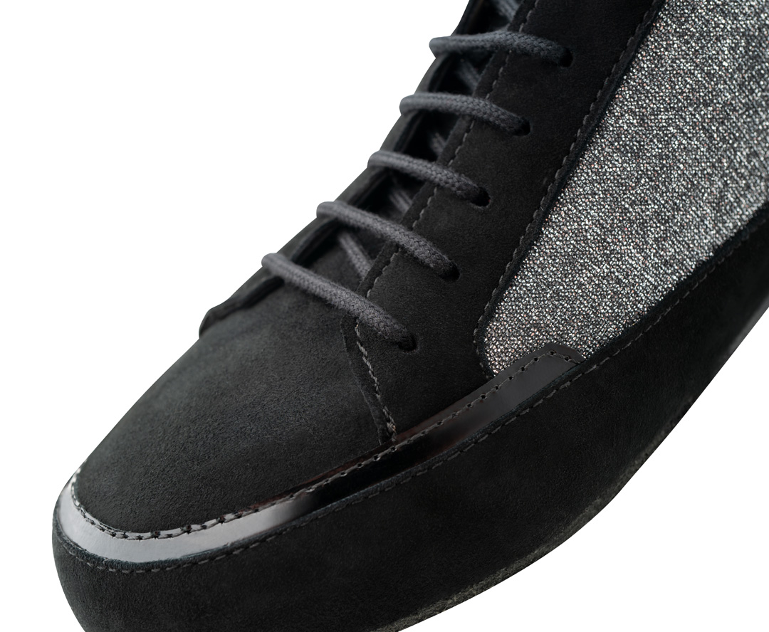 Werner Kern Carol - Sportlicher Tanzsneaker in schwarzem Velourleder und silbernem Brokat mit Microsohle, geeignet für leichtfüßige Tanzschritte und ein unglaublich leichtes Tragegefühl