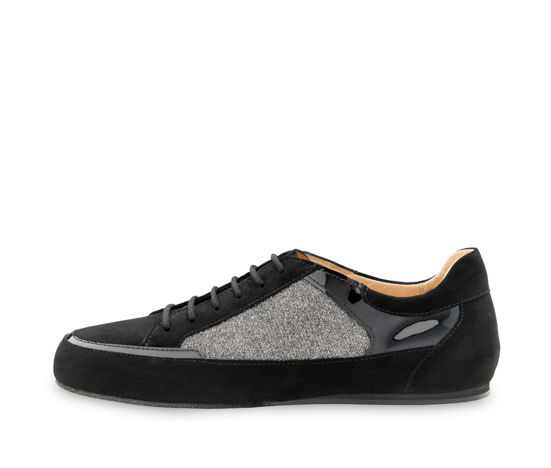 Carol Sportlicher Tanzsneaker - Werner Kern Carol in schwarzem Velourleder und silbernem Brokat mit leichter Microsohle für Zumba, Training und Jazzdance
