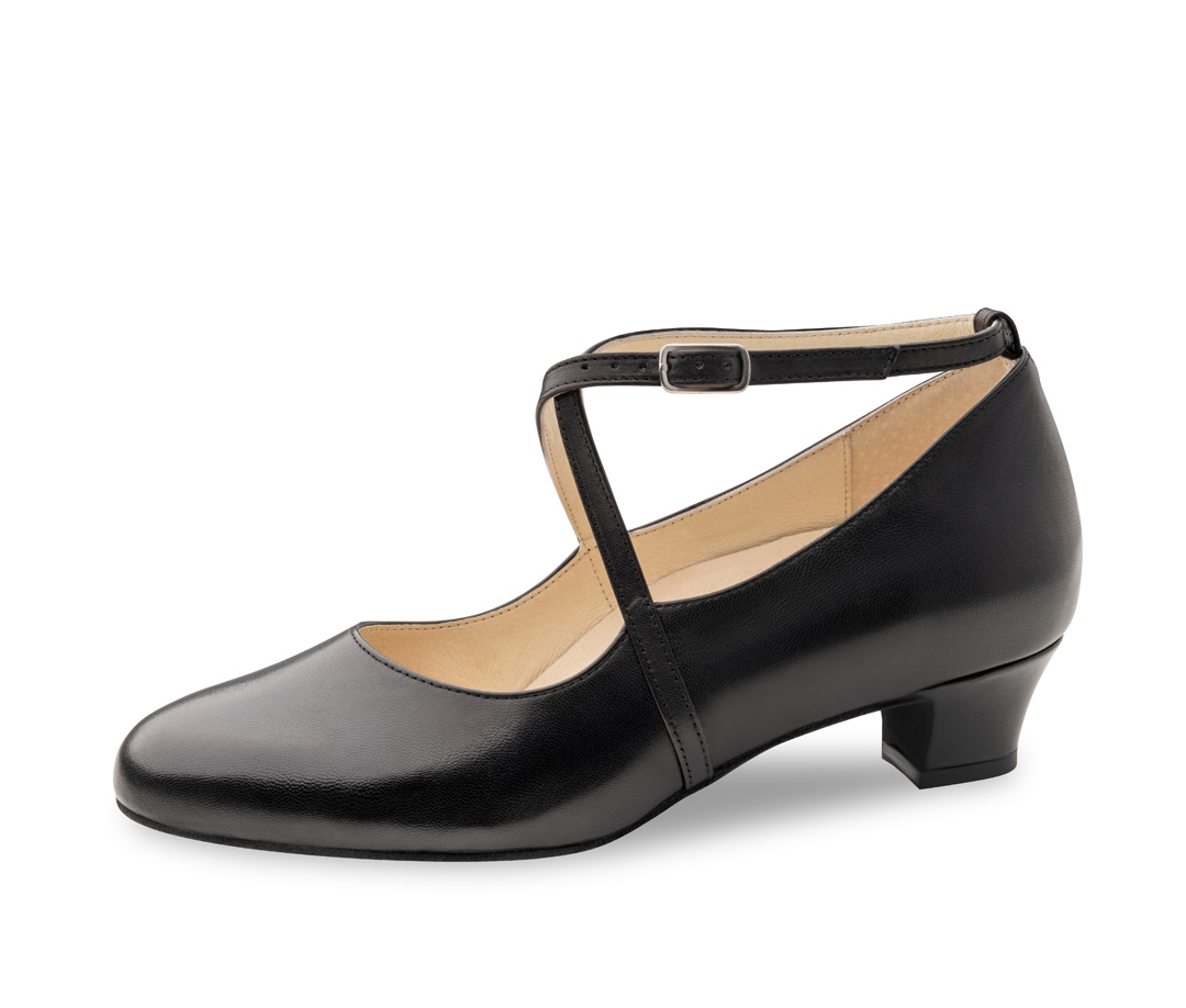 Stine Damen Tanzschuh Stine - Werner Kern in schwarzem Nappaleder, attraktiver Dekolletéschnitt für optimalen Halt mit Fesselspange und lederbezogenem Wechselfußbett, bequeme Absatzhöhe von 3,4 cm