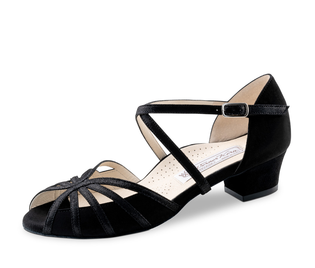 Offene Damentansczhuhsandalette in Glitzermaterial
