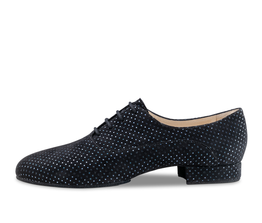 Funkelnder Trainingstanzschuh in schwarz-blau aus Brokat mit geteilter Sohle für optimale Beweglichkeit zum Schnüren