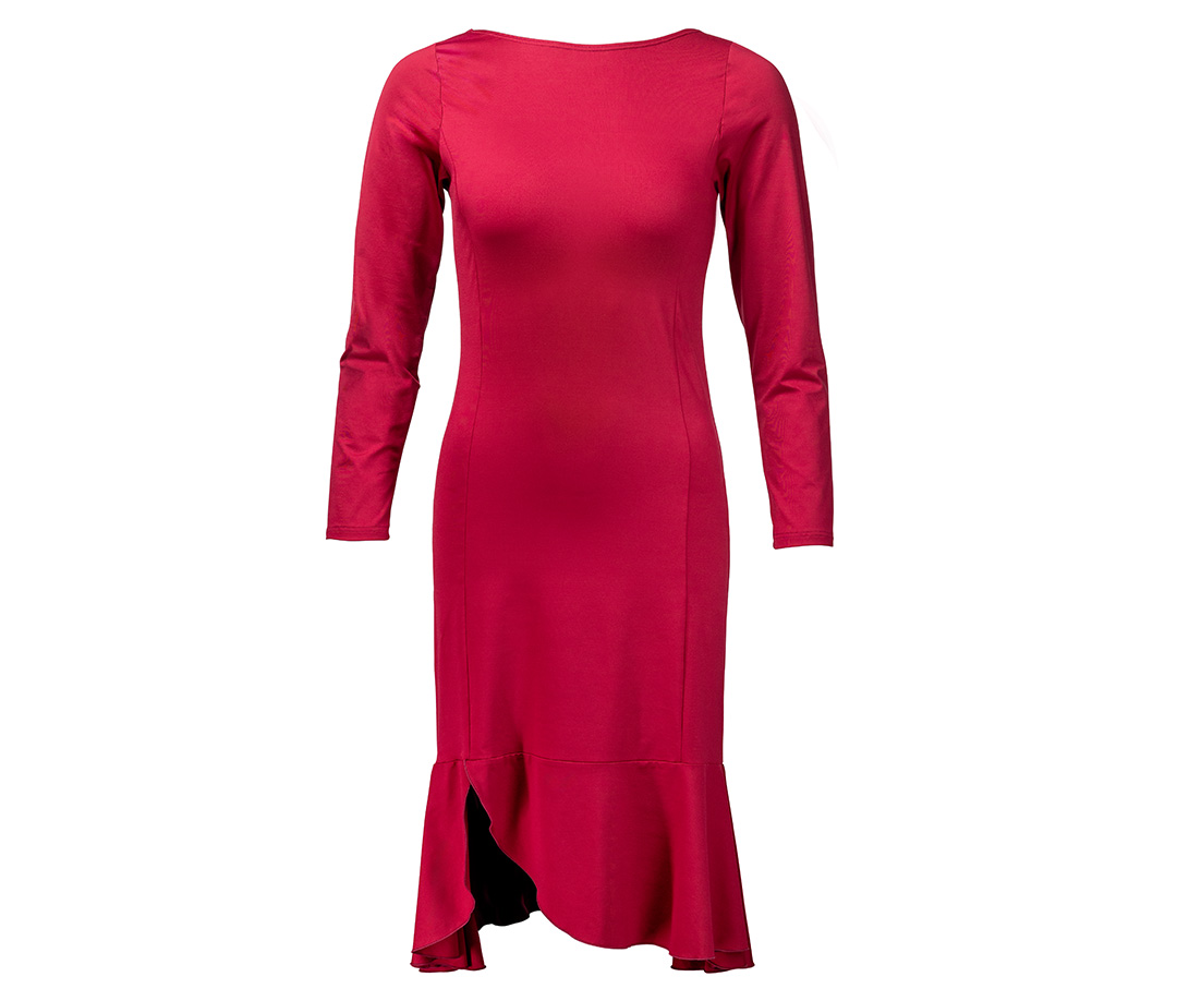 Tanzkleid Zuri Tanzkleid Zuri mit Volant und langen Ärmeln in cherryrot