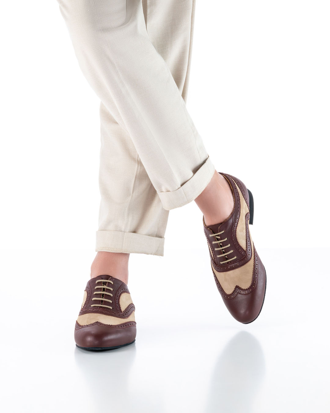 Herrentanzschuh aus braunem und beigem Leder von Werner Kern