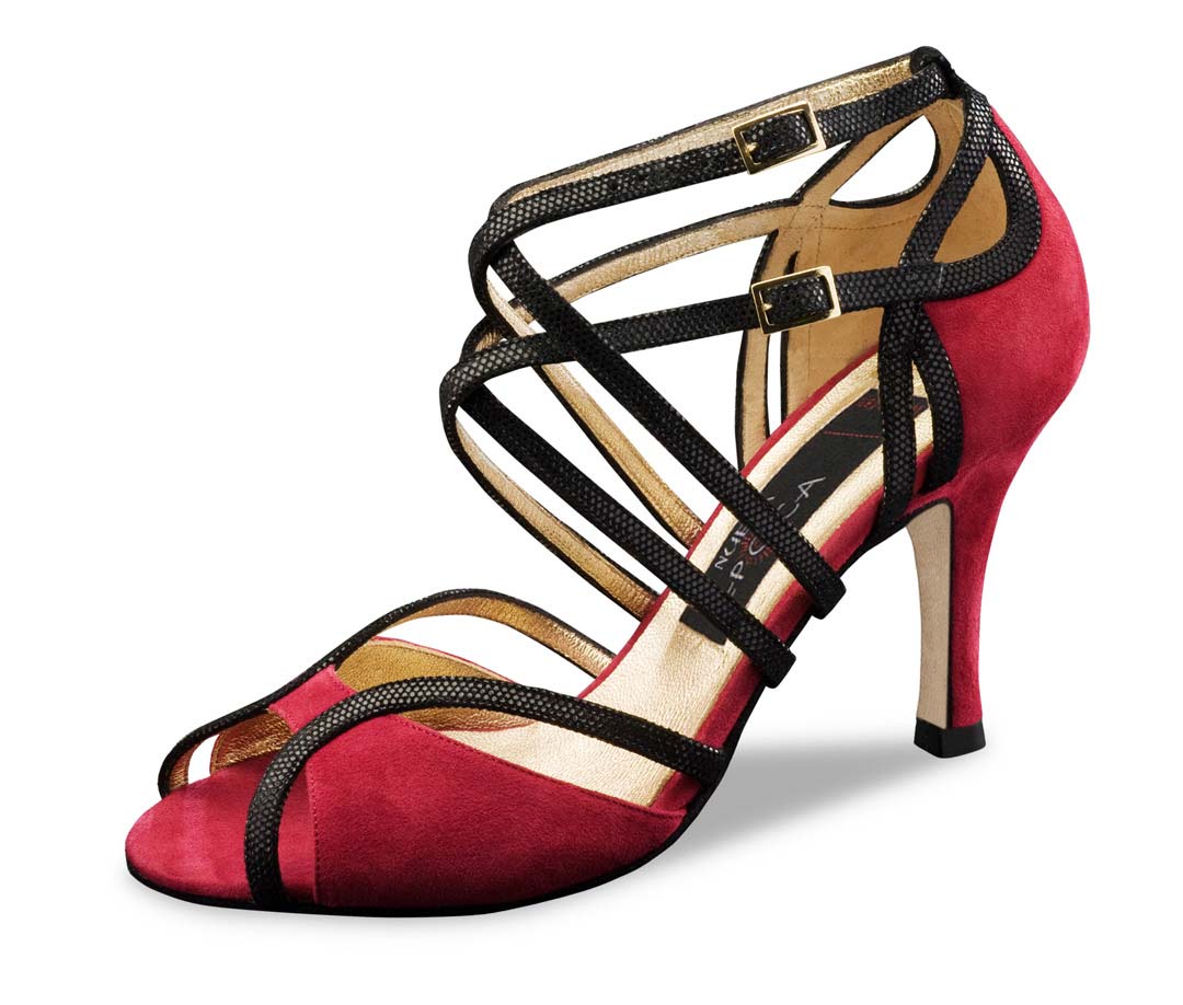 Cosima schwarz-roter Nueva Epoca Damentanzschuh mit Ledersohle