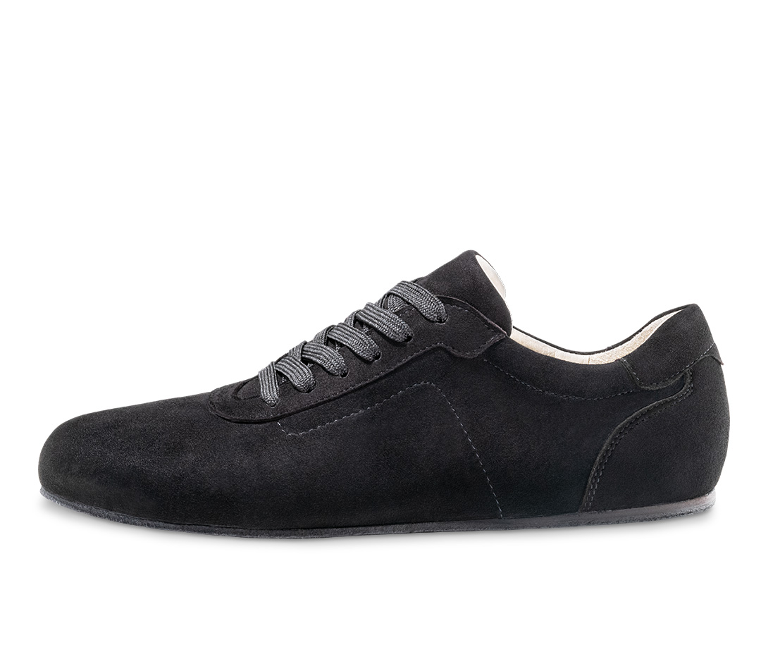 Barfußschuh mit Tanzledersohle fürs Tanztraining aus schwarzem Velourleder von Werner Kern