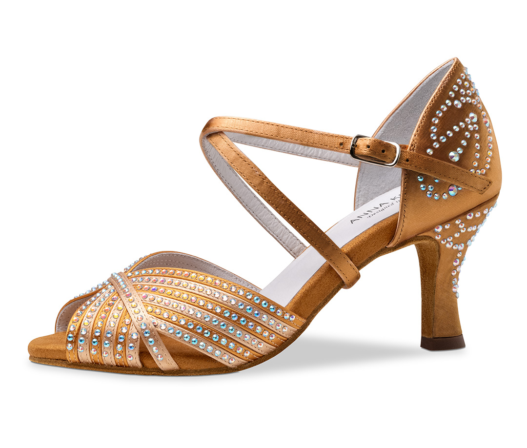 Bronzefarbene Tanzsandale mit Strasssteinchen von Anna Kern mit 6 cm Flare Absatz