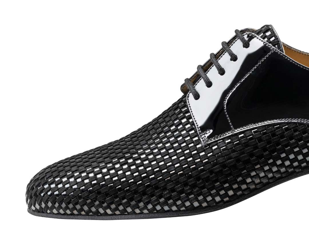 Rio Negro Detailansicht der Flechtung aus Lack und Velours vom Nueva Epoca Herrentanzschuh