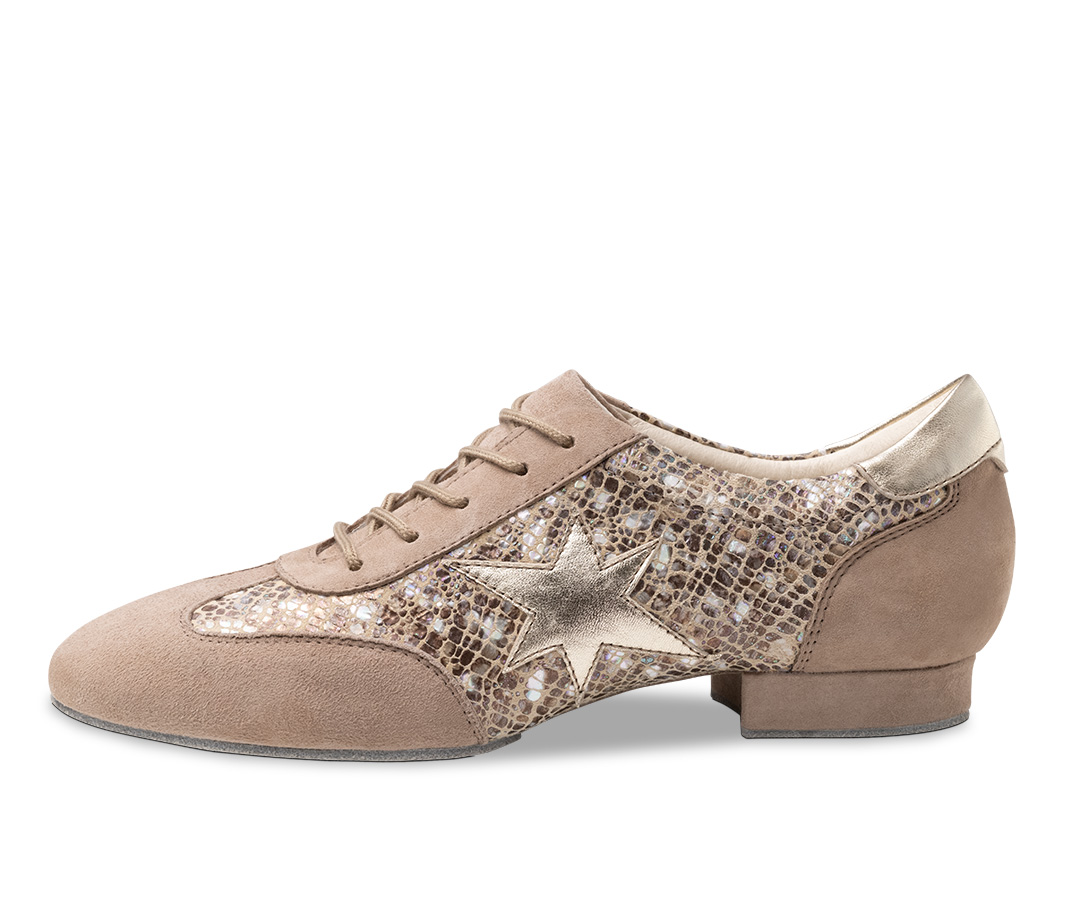 Beige-glänzender Trainingstanzschuh zum Schnüren mit geteilter Sohle von Werner KernTrainin