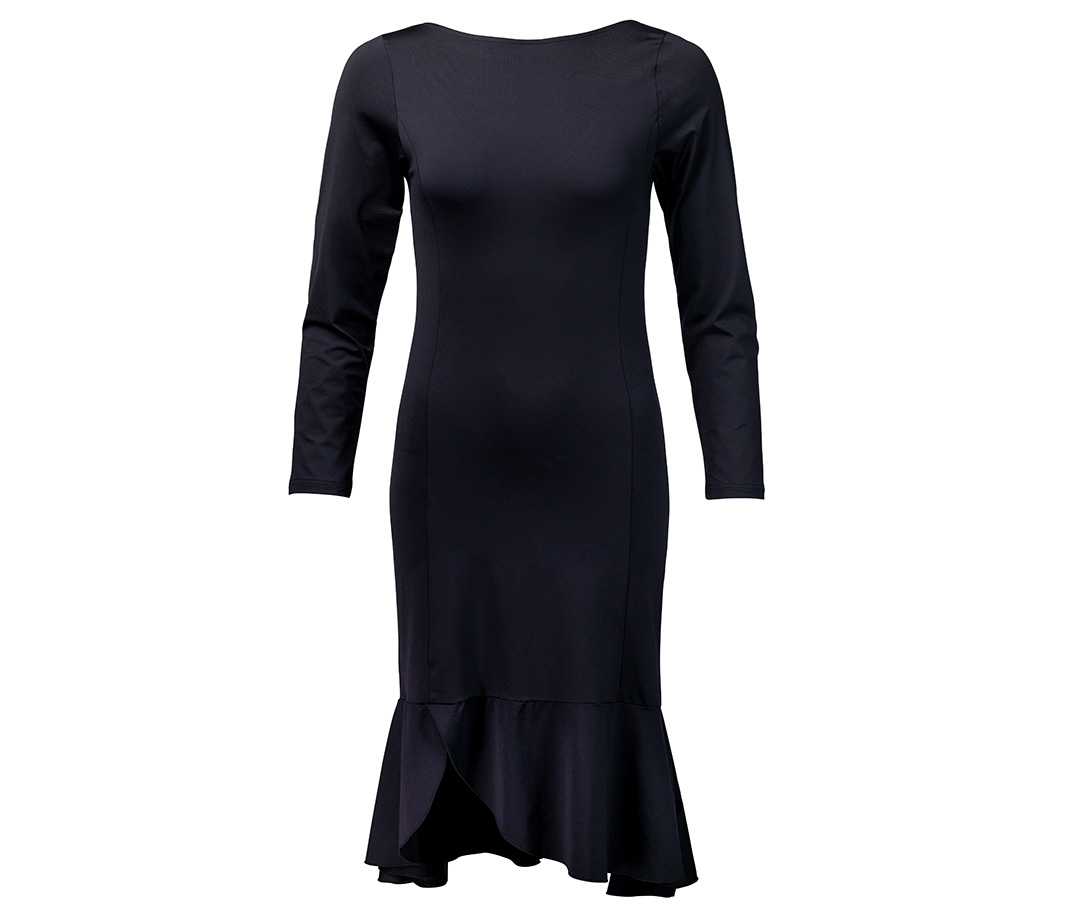 Zeitloses Tanzkleid Zuri in Schwarz mit Volant-Saum und seitlichem Schlitz von Werner Kern