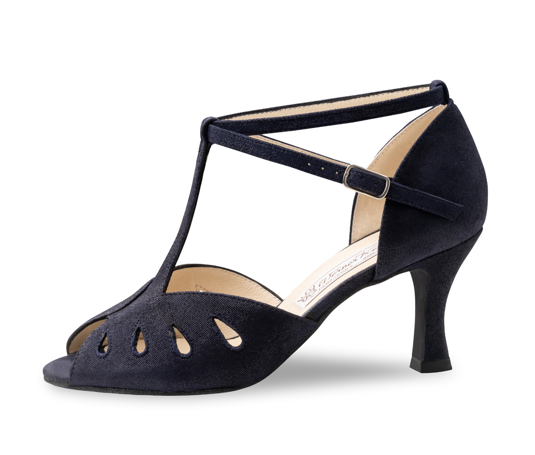 Lindsay Damen Tanzschuh Lindsay - Werner Kern aus blauem Glanzvelour mit stilvollen Cut Outs, kleiner Zehenöffnung und traumhaft bequemer Absatzhöhe von 6,5 cm