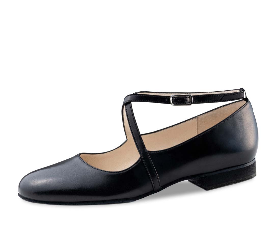 Fanny 1,5 cm flacher Damentanzschuh in schwarzem Leder