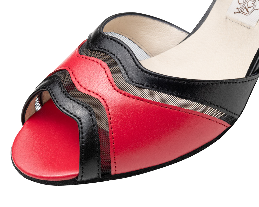 Detailbild von Portia, Werner Kern Tanzsandale in rot-schwarzem Leder mit 6,5 cm Flare Absatz