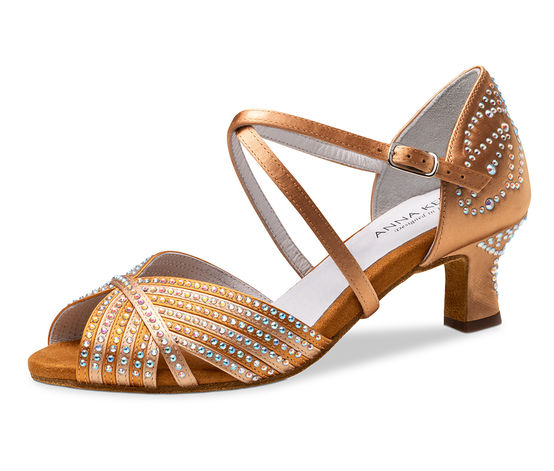 Bronzefarbene Tanzsandale mit Strasssteinchen und 5 cm Flare Absatz von Anna Kern