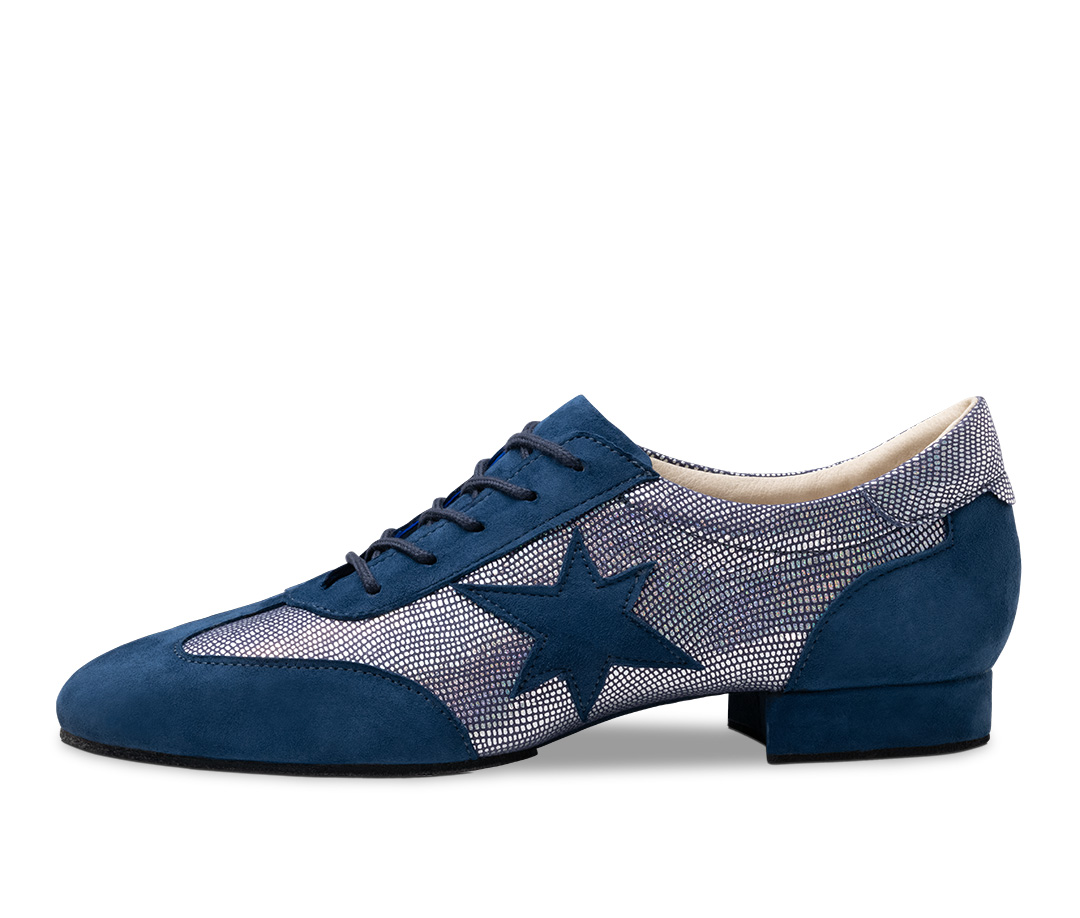 Geschlossener Trainingstanzschuh zum Schnüren von Werner Kern mit geteilter Sohle in blau-silber