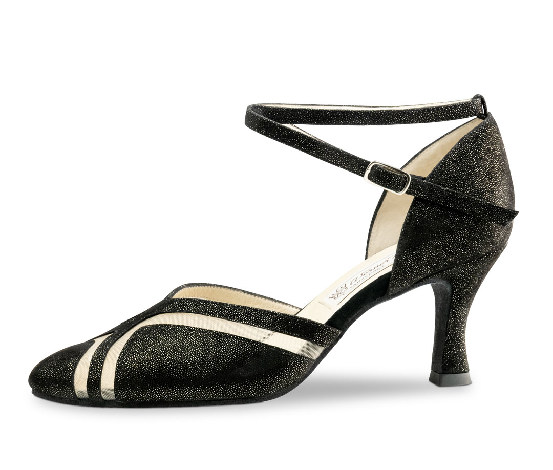 Tanzschuh von Werner Kern aus schwarzem, glänzendem Leder mit 6,5 cm Flare Absatz