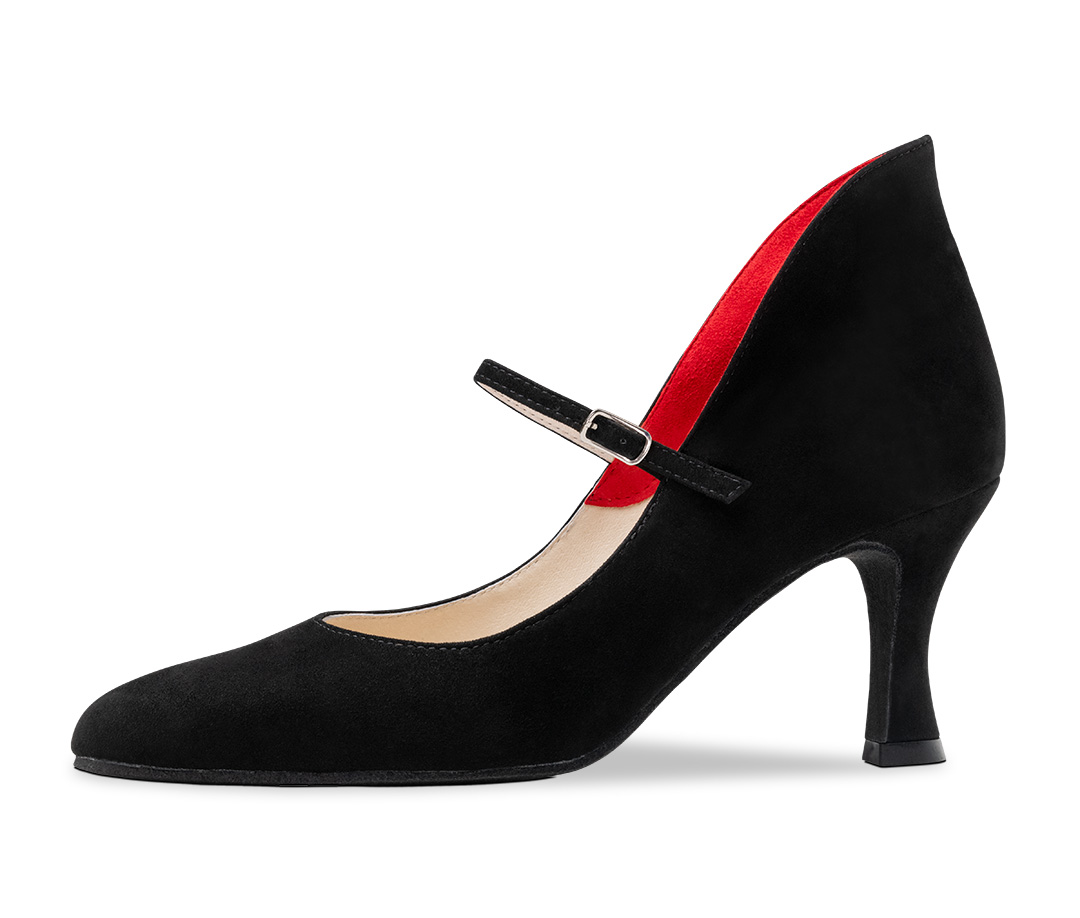 Morgana Tanzschuh aus schwarzem Velourleder mit rotem Innenfutter von Werner Kern