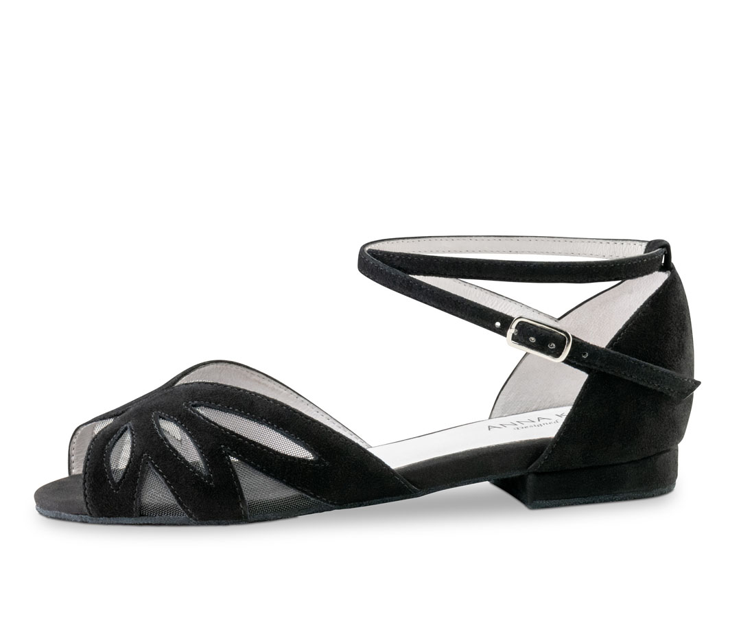 Flache , schwarze Tanzsandale mit 1 cm Absatz von Anna Kern